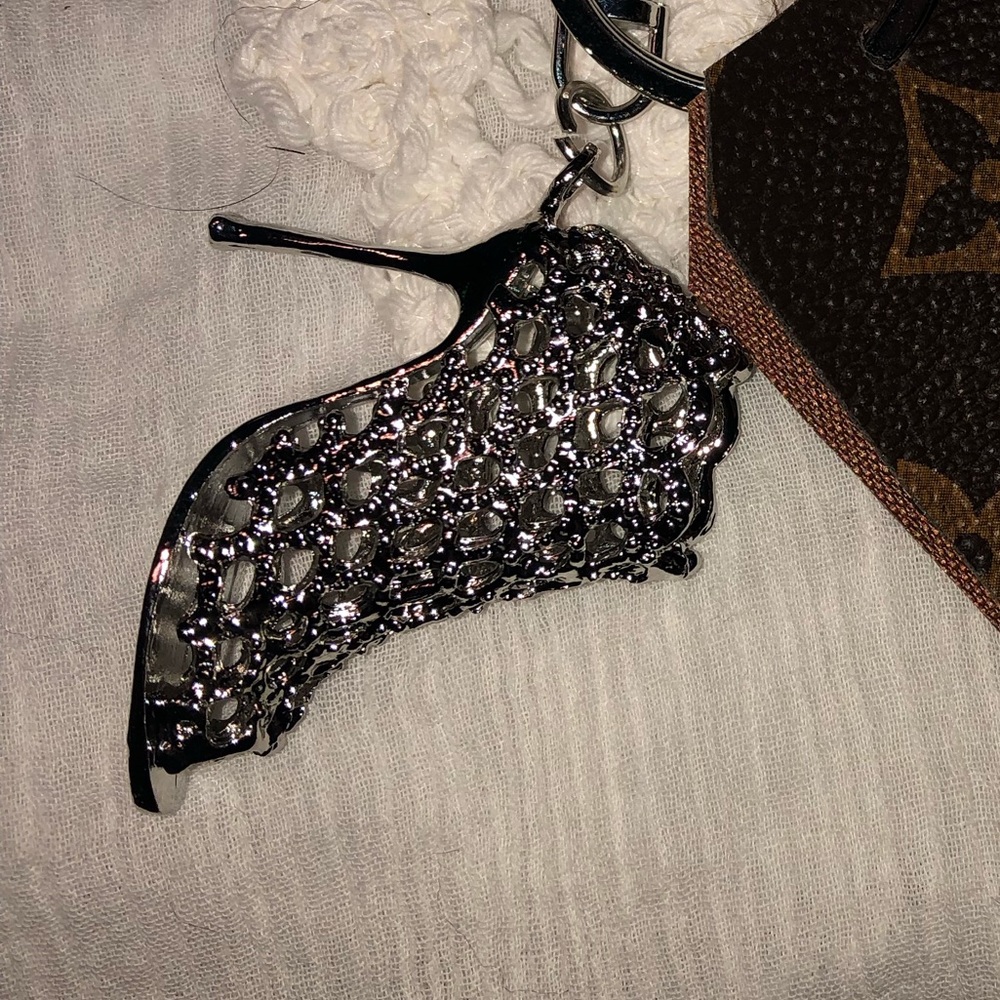 High heel keychain, silver shoe, Handbag Charm
